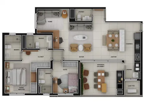 imagem 3 - Apartamento 110m² no Plazas de España ao lado do hospital Unimed, com 2 quartos suítes sendo 1 máster, com armários e ares condicionados e 3 banheiros suítes; imagem 3 - Apartamento 110m² no Plazas de España ao lado do hospital Unimed, com 2 quartos suítes sendo 1 máster, com armários e ares condicionados e 3 banheiros suítes;